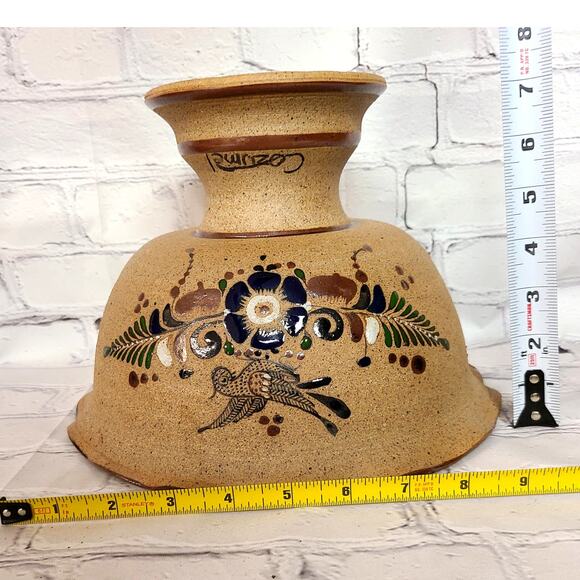 Handcrafted Netzi Mexico Pedestal Fruit Bowl with Bird Floral Designs - Cozumel - Picture 9 of 10